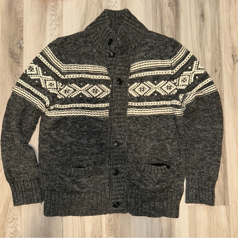 American Eagle Outfitters vtg grandpa festive Charcoal and Cream Cardigan